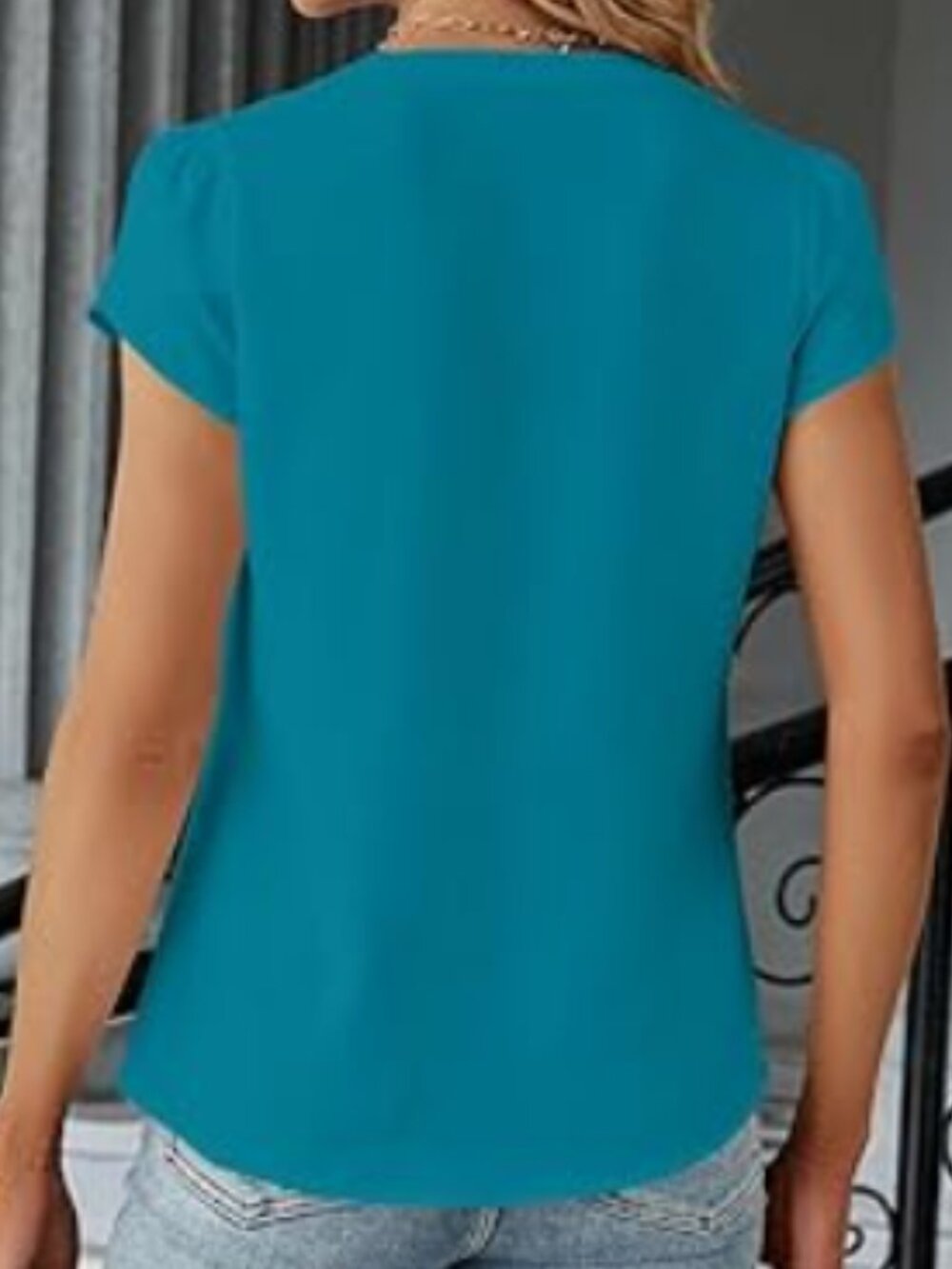 Women's Cap Sleeve V-neck Blouse - Picture 3 of 3